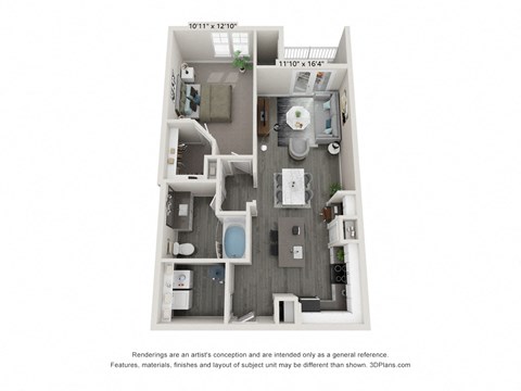 1 Bedroom 1 Bathroom floor plan Hawthorne Waterstone